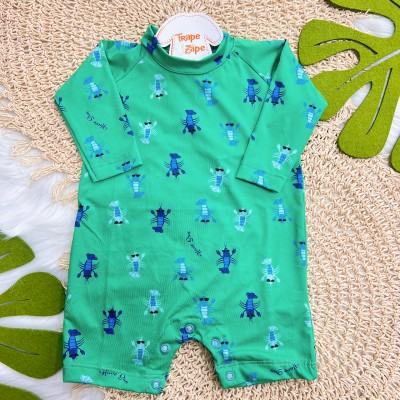 Linha Praia - Macacão Curto Lagostas Proteção UV50+ - Verde